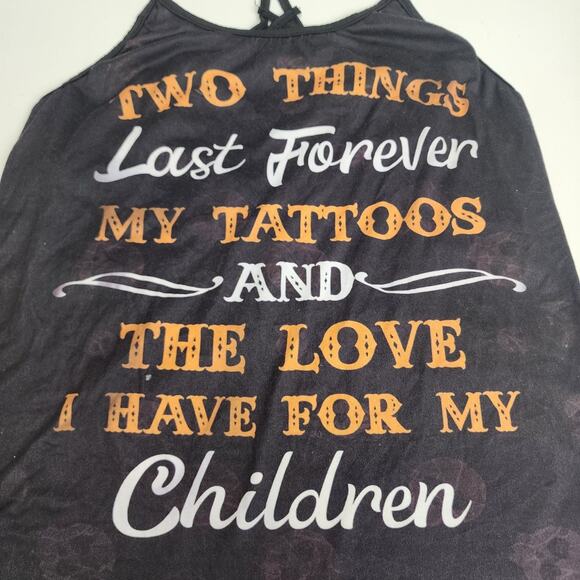 Forever Tattoos & Children Dual Skull Criss-Cross Straps Tank Top Women's Size L - Picture 2 of 7